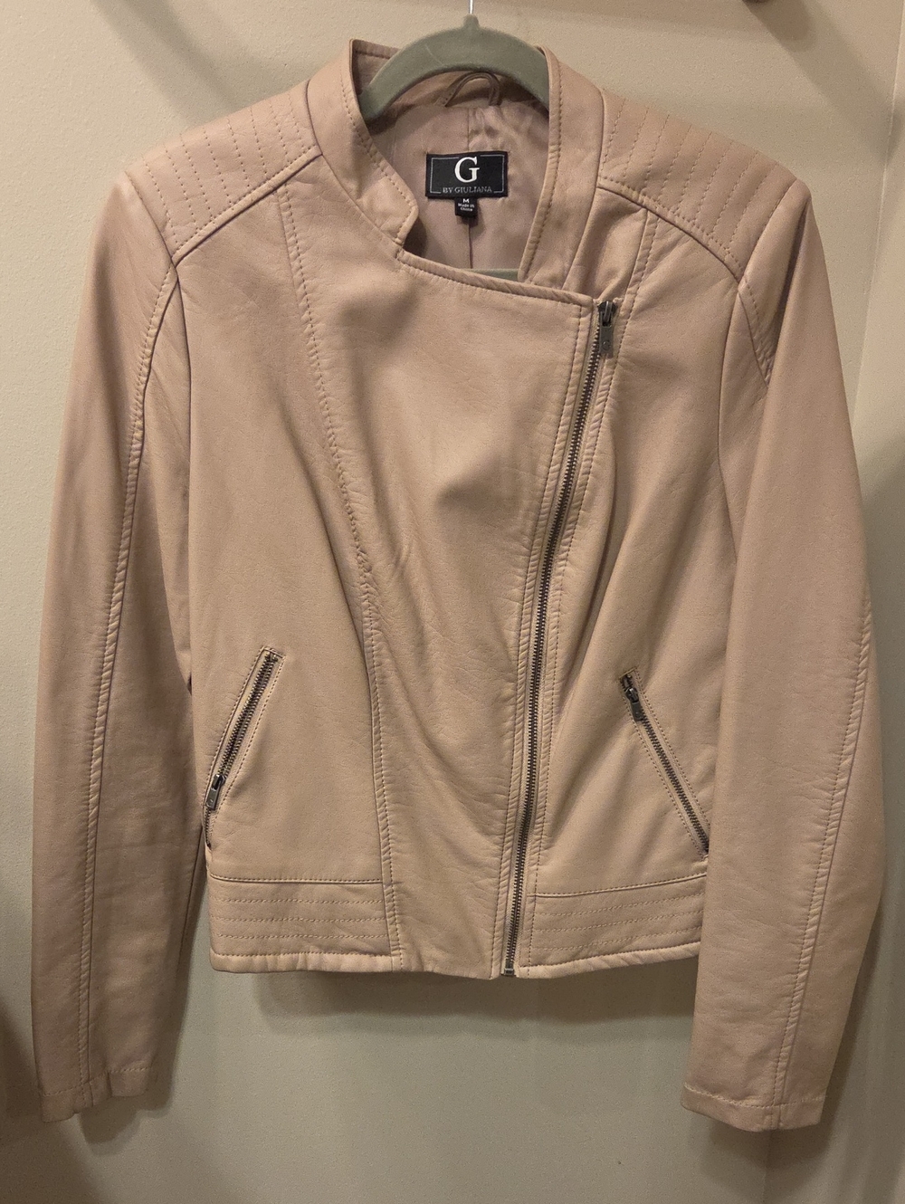 G by Giuliana Blush Nude Moto-Style Faux Leather Jacket